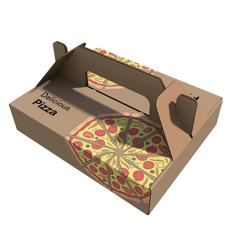 Custom Eco Friendly Biodegradable Pepperoni Pizza Handle Paper Packaging Neapolitan Pizza Corrugated Box Hawaiian Pizza Packing