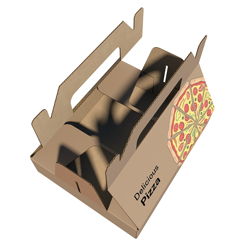 Custom Eco Friendly Biodegradable Pepperoni Pizza Handle Paper Packaging Neapolitan Pizza Corrugated Box Hawaiian Pizza Packing