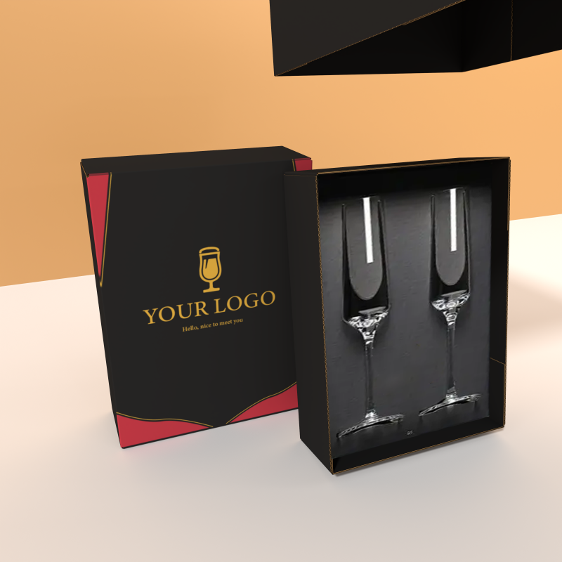 Custom Made Luxury Matt Black Rigid Cardboard Liquor Set Packaging Boxes Champagne Whisky Red Wine Bottles Glass Paper Gift Box