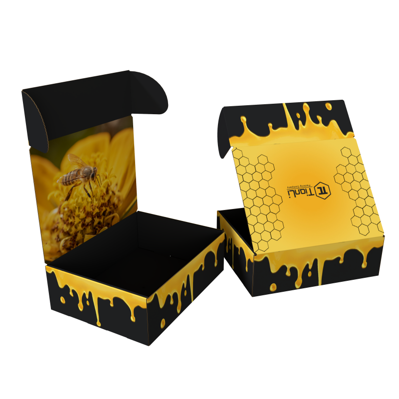 Luxury Paper Cardboard Honey Jar Bottle Packaging Black Elegant Corrugated Honey Box Packaging