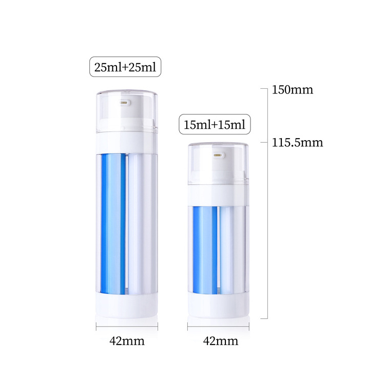 Empty double tube dual chamber 30ml 50ml multi chamber 2 In 1 bottle plastic cosmetic airless lotion pump bottles