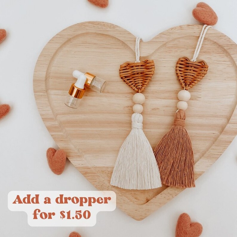 New Design Heart Rattan Car Essential Oil Diffuser Charm Macrame Tassel Car Hanging Accessories Boho Wall Home Decor