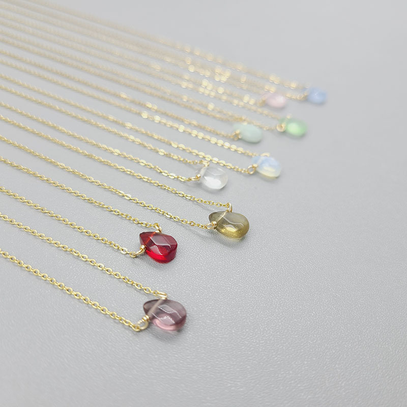 Dainty Natural Gemstone Pendant Gold Filled Stainless Steel Chain Minimalist Birthstone Women Necklace Jewelry