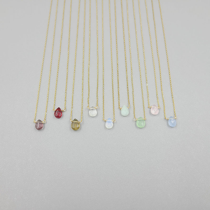 Dainty Natural Gemstone Pendant Gold Filled Stainless Steel Chain Minimalist Birthstone Women Necklace Jewelry