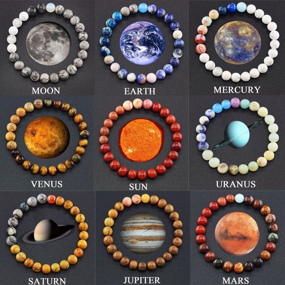 Hot Selling Handmade Beaded Bracelet Universe Eight Planets Natural Stone Beaded Bracelets for Gift