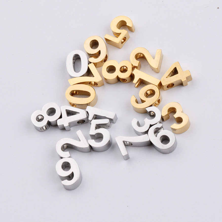 Stainless Steel Number Beads Charm Pendant Angle Numbers Spacer Beads For Necklace Bracelet Jewelry Making