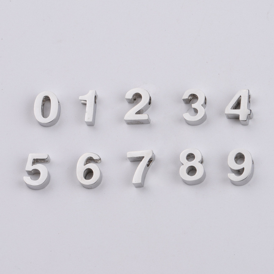 Stainless Steel Number Beads Charm Pendant Angle Numbers Spacer Beads For Necklace Bracelet Jewelry Making