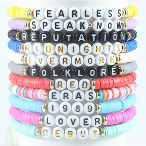 Hot Selling Adjustable Polymer Clay Letter Beads Friendship Bracelet Elastic Rope Alphabet Bracelet Jewelry For Gift