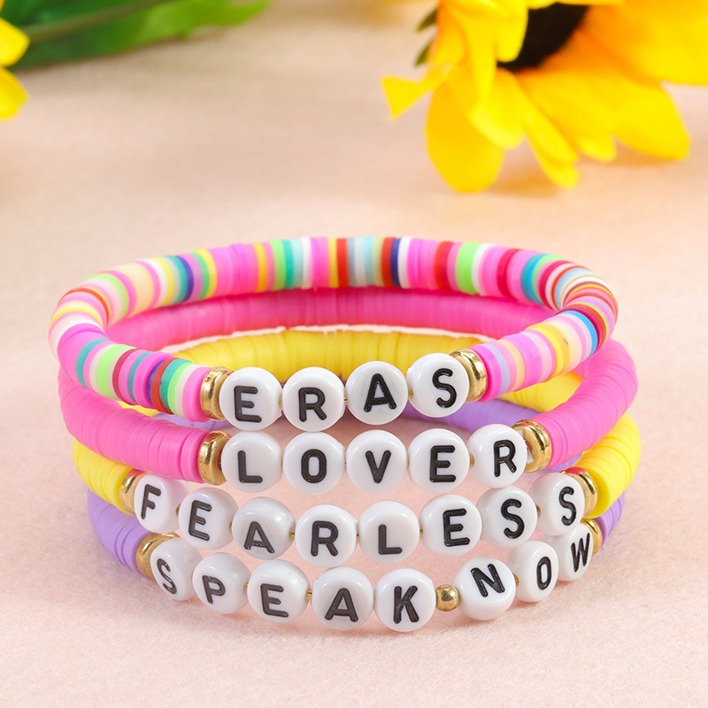 Hot Selling Adjustable Polymer Clay Letter Beads Friendship Bracelet Elastic Rope Alphabet Bracelet Jewelry For Gift