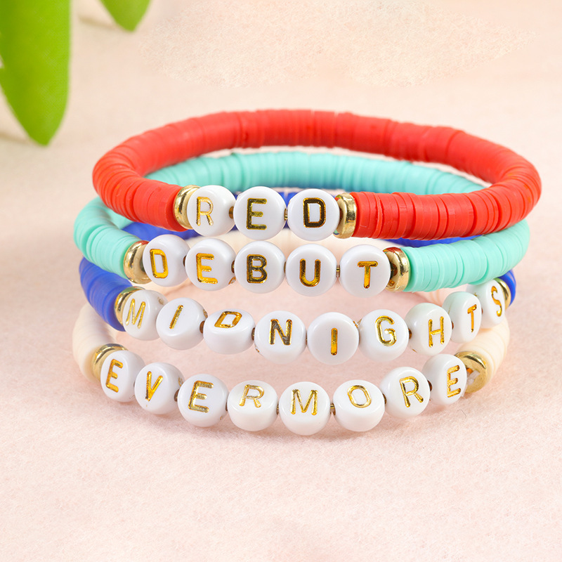 Hot Selling Adjustable Polymer Clay Letter Beads Friendship Bracelet Elastic Rope Alphabet Bracelet Jewelry For Gift