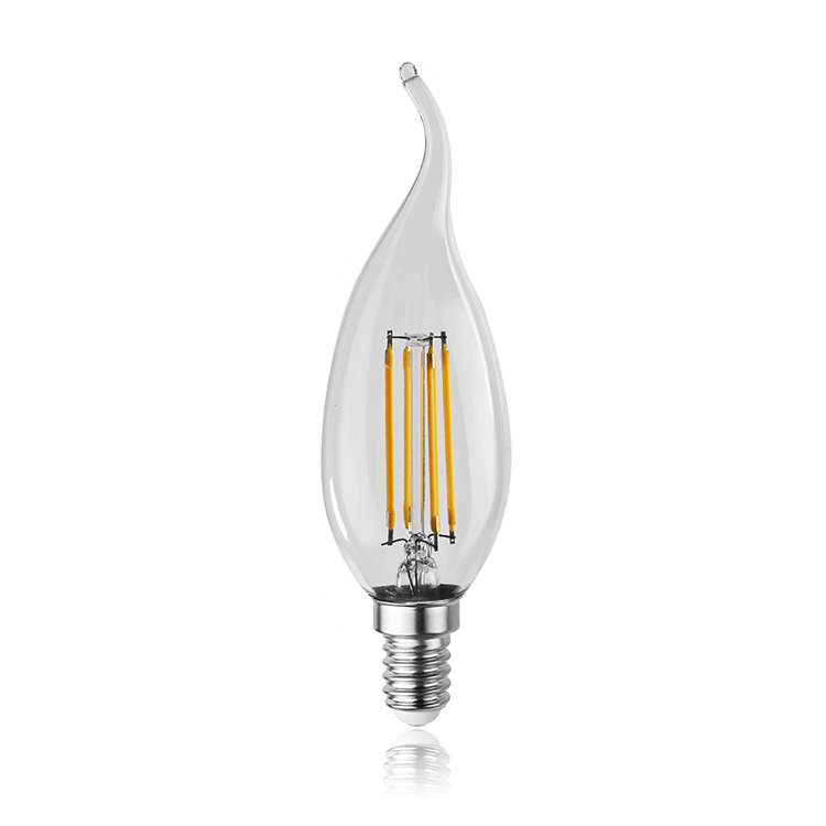 Candelabra Bulb Flame Tip 40W Equivalent Dimmable E12 Filament Candle Bulbs 4W 450 Lumens 2700K Warm White CA10 LED Chandelier