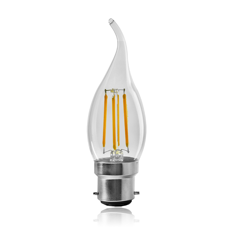 Candelabra Bulb Flame Tip 40W Equivalent Dimmable E12 Filament Candle Bulbs 4W 450 Lumens 2700K Warm White CA10 LED Chandelier