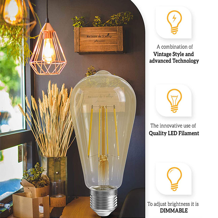 Vintage edison led bulb 60 Watt Equivalent Eye Protection  with 95+ CRI Non-Dimmable Warm White 2700K Antique Filament bulb