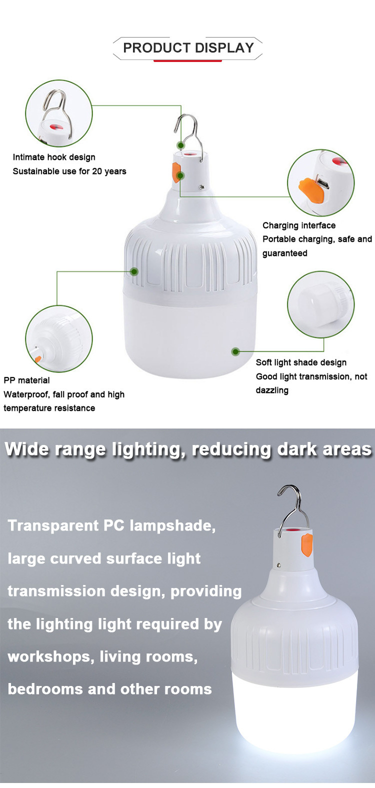 Hanlux Wholesale wireless USB rechargeable 10W led camping emergency light bulb