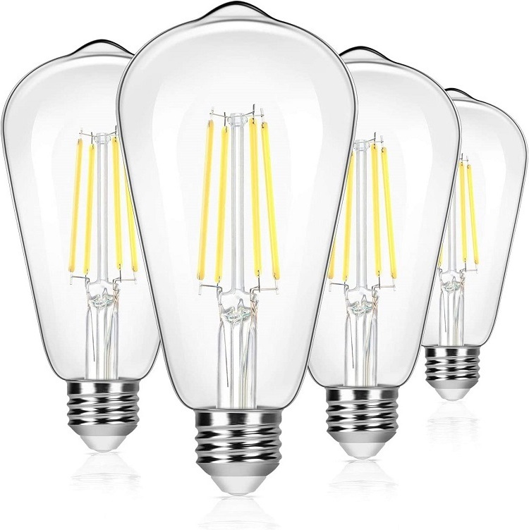 Edison Bulb Lights ST64 A60 Led Filament Bulb Led Cob Filament Vintage 120LM/W Glass Globe AC 80 Led E27 Dimmable Smoked Glass