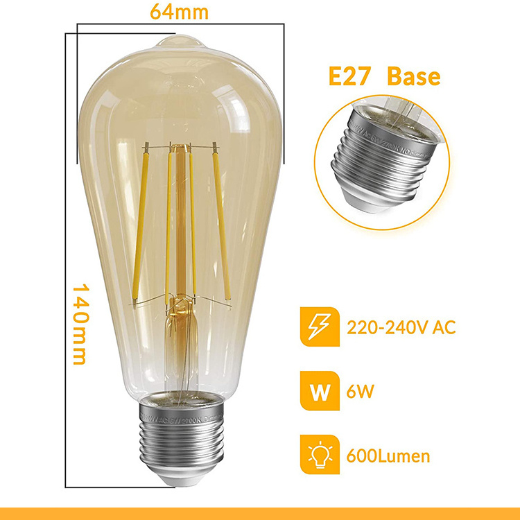 Hanlux edison bulb light wiz filament e27 led bulb vintage style led antique edison bulb st64