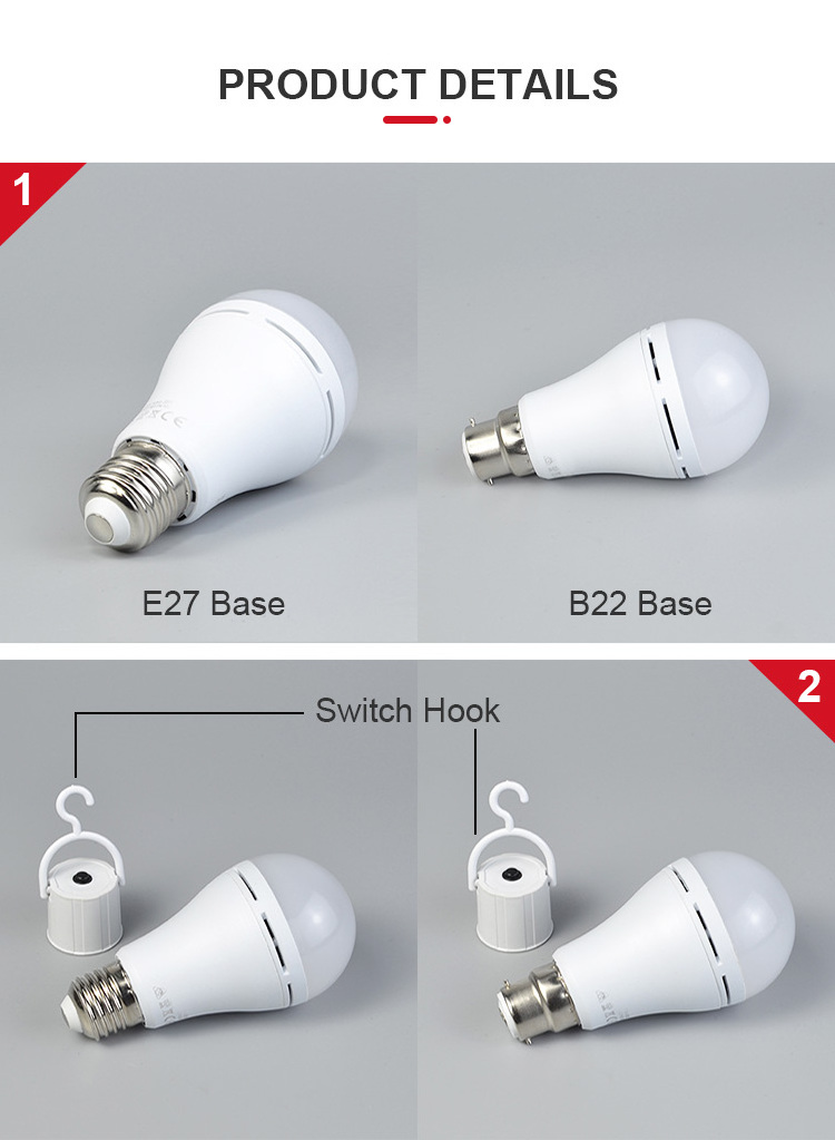 B22 E27 base Rechargeable light bulb 5W dimmable 4hours last time rechargeable light bulbs