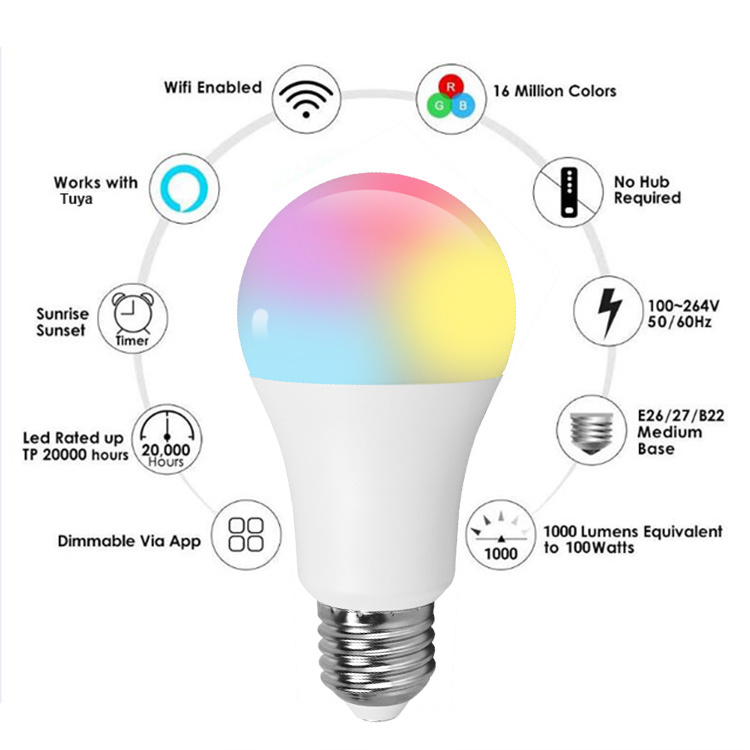 Ampoule a intensity variable LED RGB SMART E27/10W/230V 3000-6500K Wi-fi Tuya wi-fi smart rgb led bulb