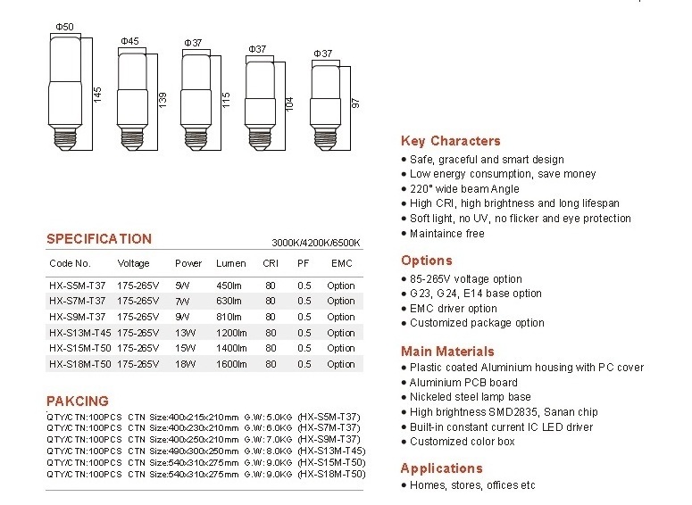 5W 7W 9W 12W G24d Plastic G24 2-pin 2 pin G24 LED Light Bulb