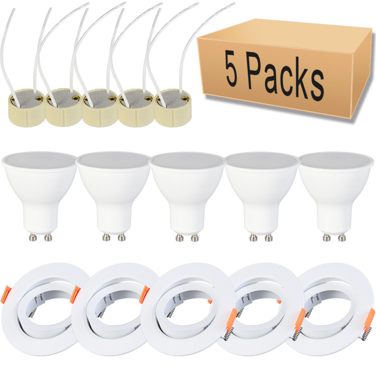 Dimmable Led Spot Light plastic Recessed Gu10 Downlight Housing 5w 7w GU10 bulb with gu10 lampholder 5packs 10 packs GU10 set