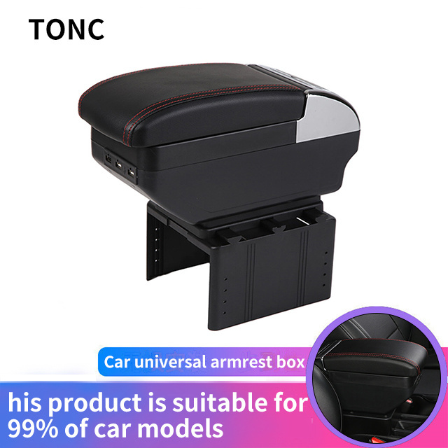 TONC Car universal center armrest box USB charging two-layer storage space center console storage box with water cup holder