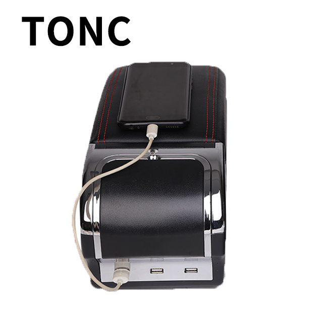 TONC Car universal center armrest box USB charging two-layer storage space center console storage box with water cup holder