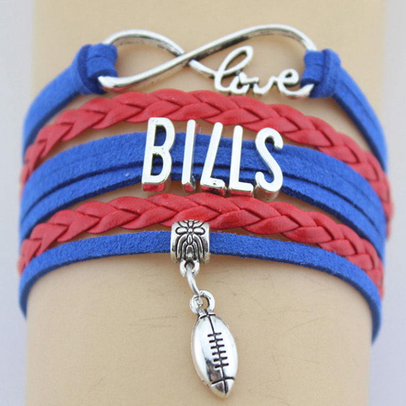 Buffalo Bills Football leather bracelet ,infinity bracelet NFL bracelet