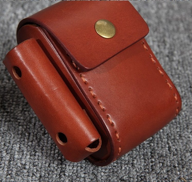 Retro Men Lighter Cigarette Case Cowhide 20 Sticks Wear Belt Waist Bag Hand Stitched Cigarettes Pack Smoking Tool Tobacco Box