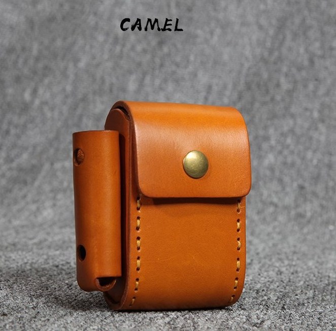 Retro Men Lighter Cigarette Case Cowhide 20 Sticks Wear Belt Waist Bag Hand Stitched Cigarettes Pack Smoking Tool Tobacco Box