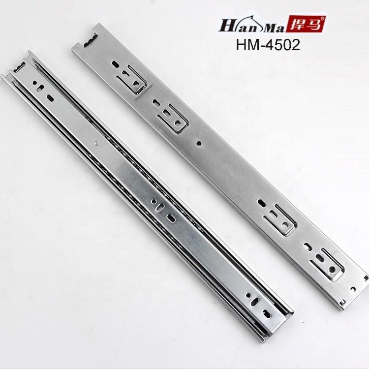 China Hardware Slim Heavy Duty  3 Fold Ball Bearing Soft Close Rail Cabinet Telescopic Sliding  Drawer  Slide Channel