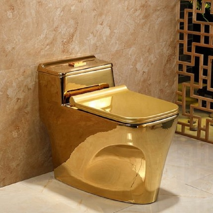 Custom Golden Plated Sanitary Wares Wc S Trap 250mm One Piece Ceramic Gold Color Toilet