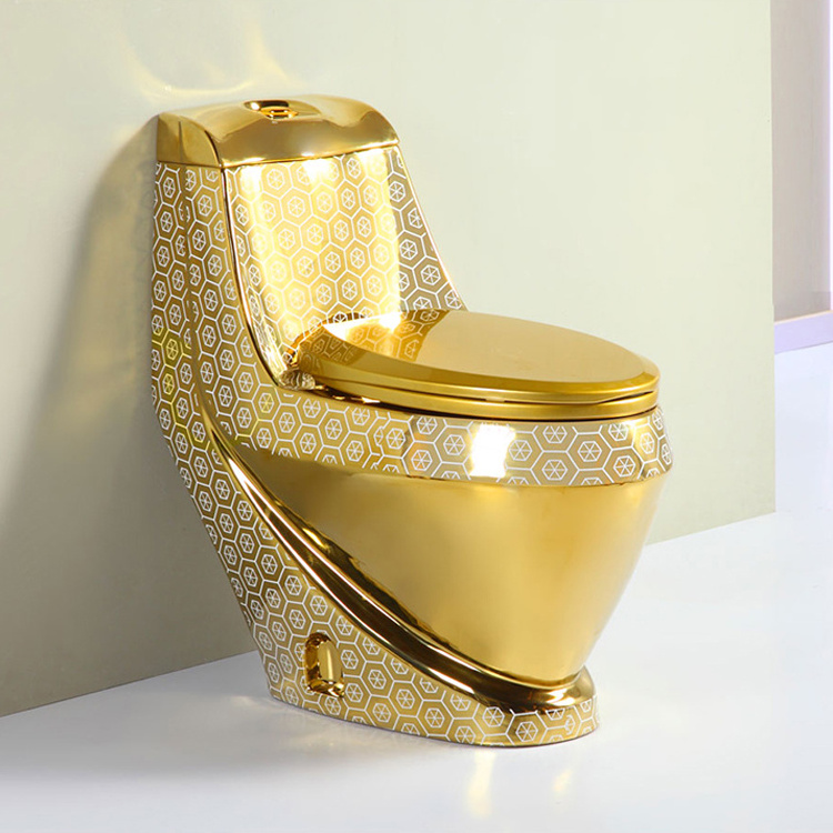 Custom Golden Plated Sanitary Wares Wc S Trap 250mm One Piece Ceramic Gold Color Toilet