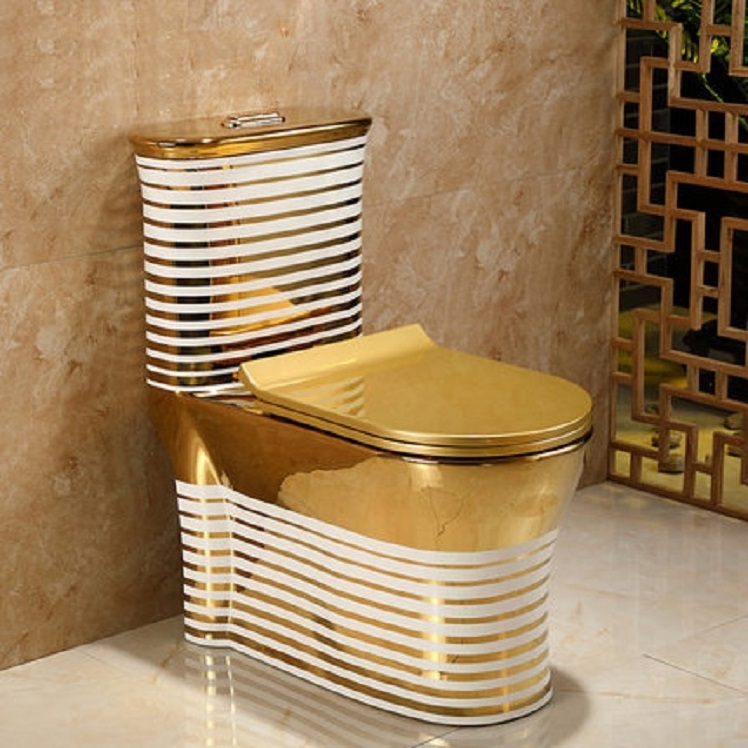 Custom Golden Plated Sanitary Wares Wc S Trap 250mm One Piece Ceramic Gold Color Toilet