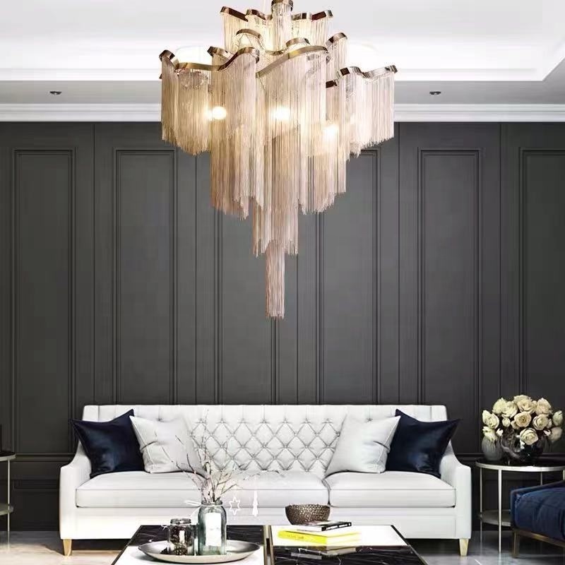 Luxury chandelier pendant light long crystals chandelier drop celling light with acrylic and crystal