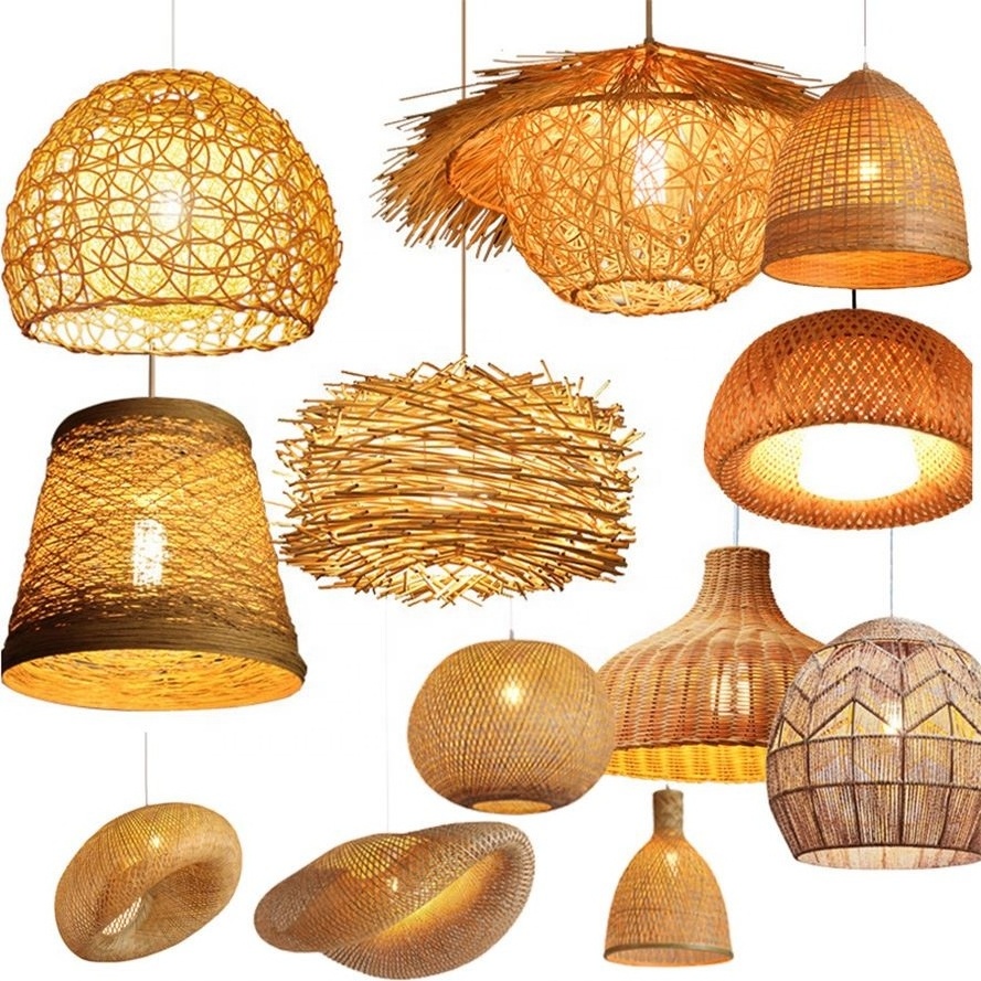 Modern Handmade Wicker Hanging Lamps Rattan Pendant Light Art Bamboo Woven Chandelier