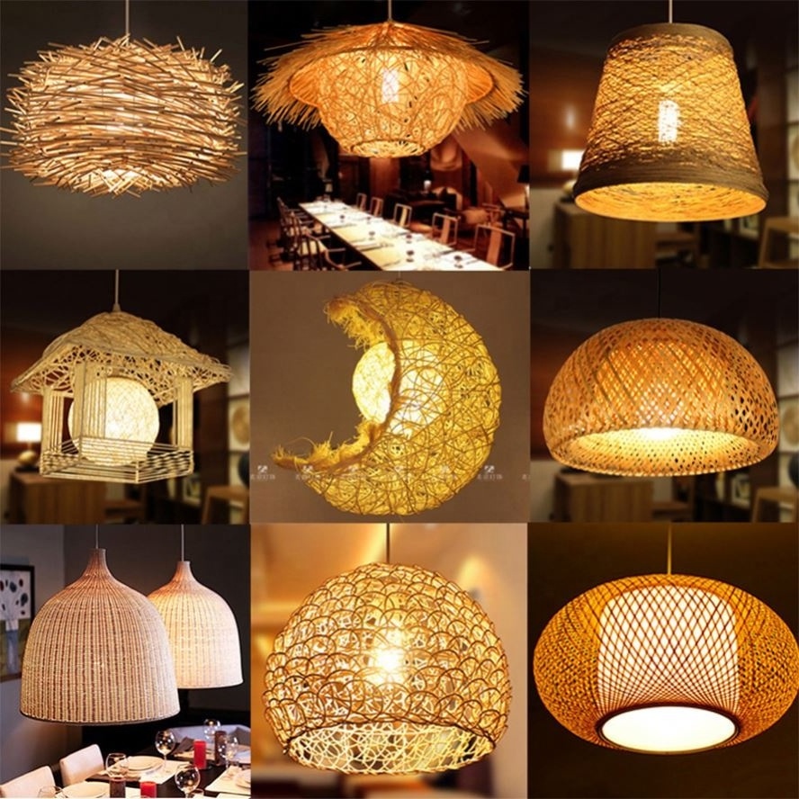 Modern Handmade Wicker Hanging Lamps Rattan Pendant Light Art Bamboo Woven Chandelier