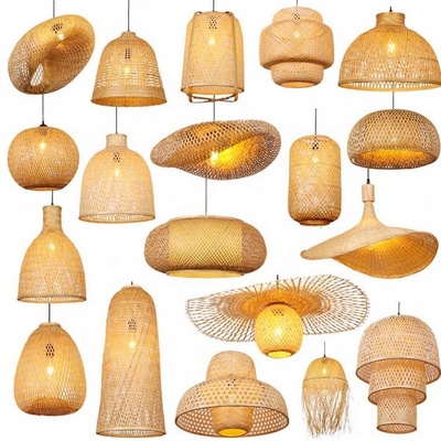 Modern Handmade Wicker Hanging Lamps Rattan Pendant Light Art Bamboo Woven Chandelier