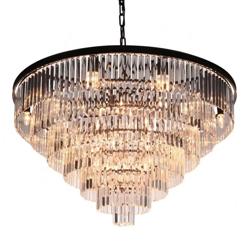 Custom hotel iron pendant light indoor chandelier crystal lights modern elegant European black home ceiling for table bar