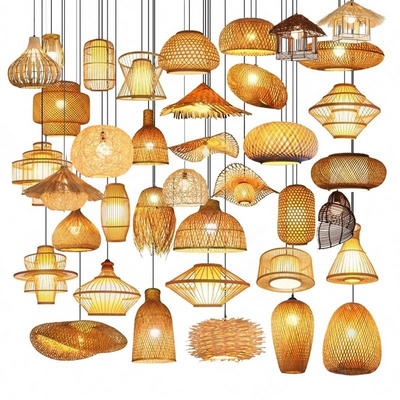 Wholesale wicker hanging lamp handmade bamboo chandelier rattan pendant lamp modern light