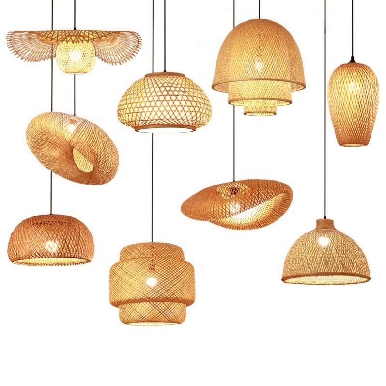 Modern Handmade Wicker Hanging Lamps Rattan Ceiling Light Wood Suspension Lantern Bamboo Pendant Light For Home Decor Lighting