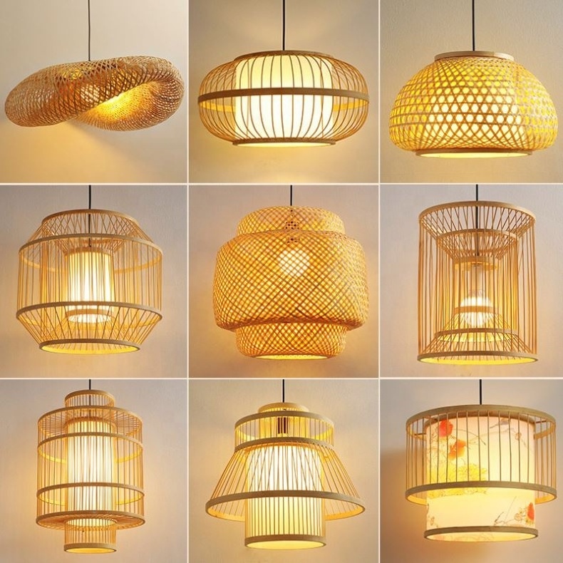 Modern Handmade Wicker Hanging Lamps Rattan Ceiling Light Wood Suspension Lantern Bamboo Pendant Light For Home Decor Lighting