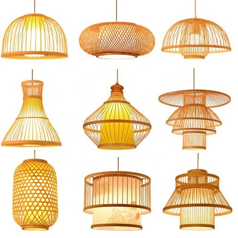 Handmade wicker hanging lamps shades Ceiling Lighting Bamboo Rattan Pendant Light home lantern decoration