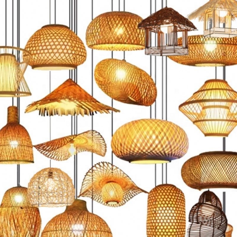 Chinese rattan handcraft designer  home handmade luminaria bambu bamboo lamp shade rattan pendant light for bedroom