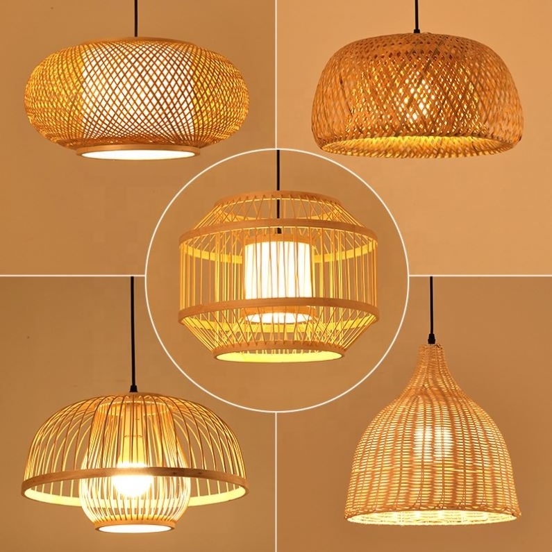 Bamboo Wicker Hanging Lamp Indoor Light Handcrafted Rattan Lights Wooden Chandeliers & Pendant Lights