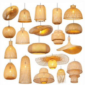 Bamboo Wicker Hanging Lamp Indoor Light Handcrafted Rattan Lights Wooden Chandeliers & Pendant Lights