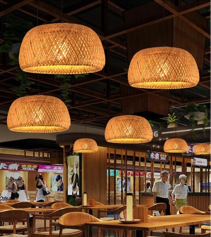 Bamboo Wicker Hanging Lamp Indoor Light Handcrafted Rattan Lights Wooden Chandeliers & Pendant Lights