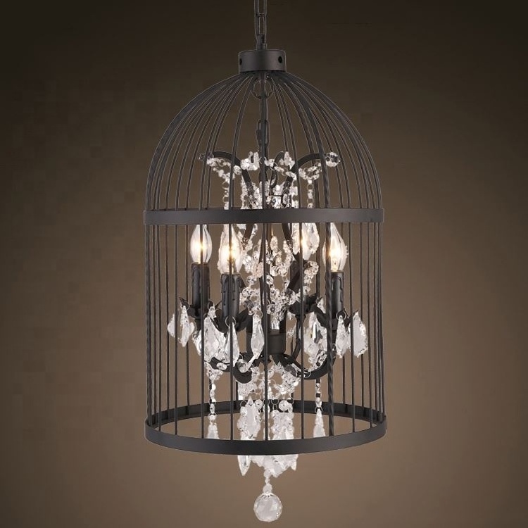 Restaurant Birdcage Chandelier Vintage Light Crystal Lighting Bird Cage Chandeliers Hanging Ceiling Light Fixture CZ2510/4