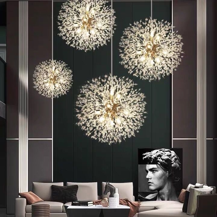 Modern Decoration Dandelion Crystal Chandelier Firefly LED Pendant Ceiling Light For Dining Bedroom