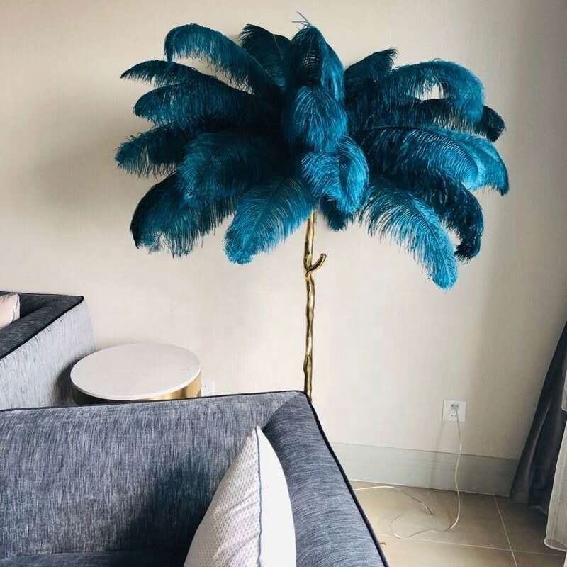 Luxury palmera table lamp ostrich feather tree stand led floor lamp arc standing natural  floor lamps with feathers