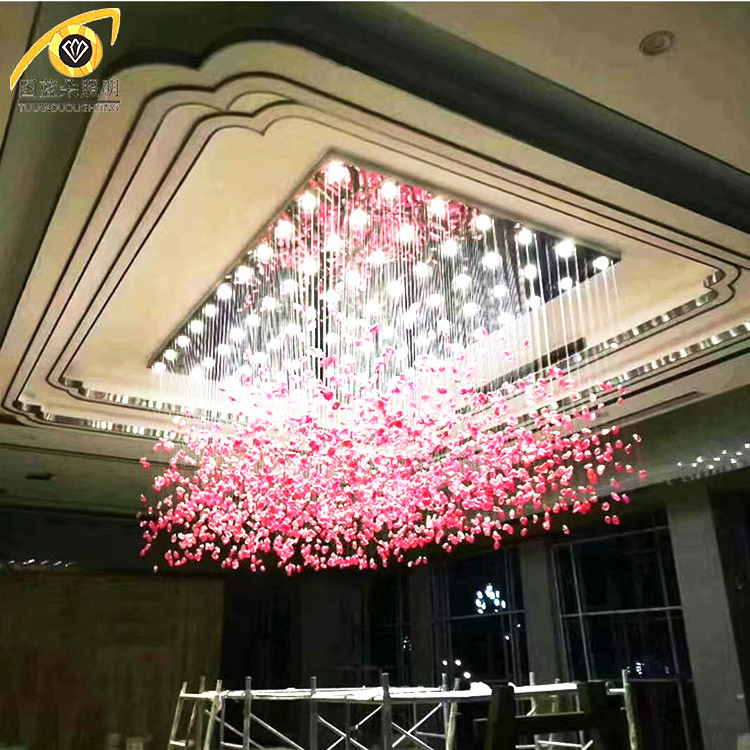 Factory customized hotel villa lobby stainless steel stone modern pendant lighting crystal chandelier